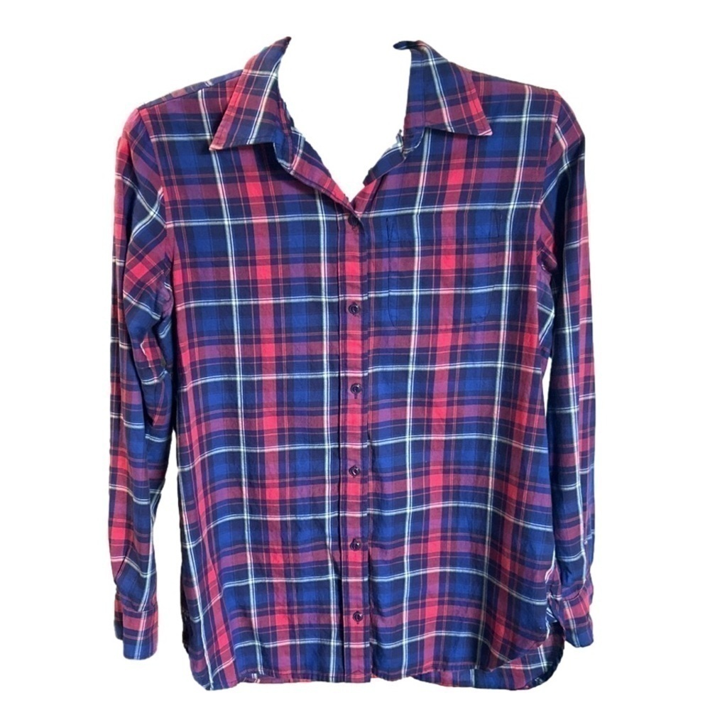 Lauren Jeans Company Women's Red and Blue Flannel, Medium